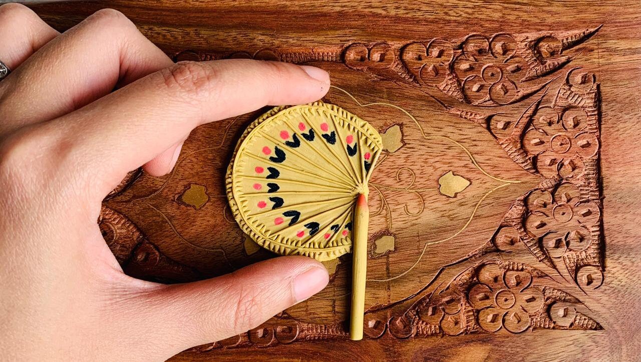 Miniature Fridge Magnet, Dollhouse Miniature, Miniature Haathpakha (Traditional Bengali Hand Fan), 1:12 Scale