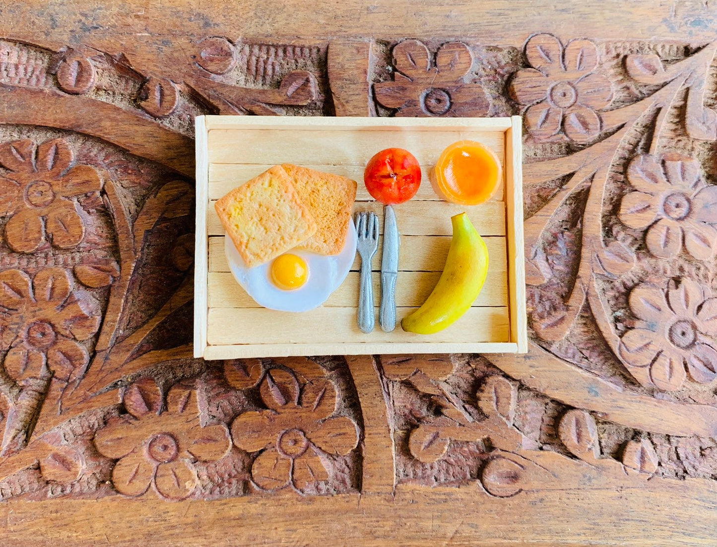 Miniature Breakfast with Juice, Refrigerator Magnet, Kitchen Magnet, Small Food Magnet, Cute Clay Magnet