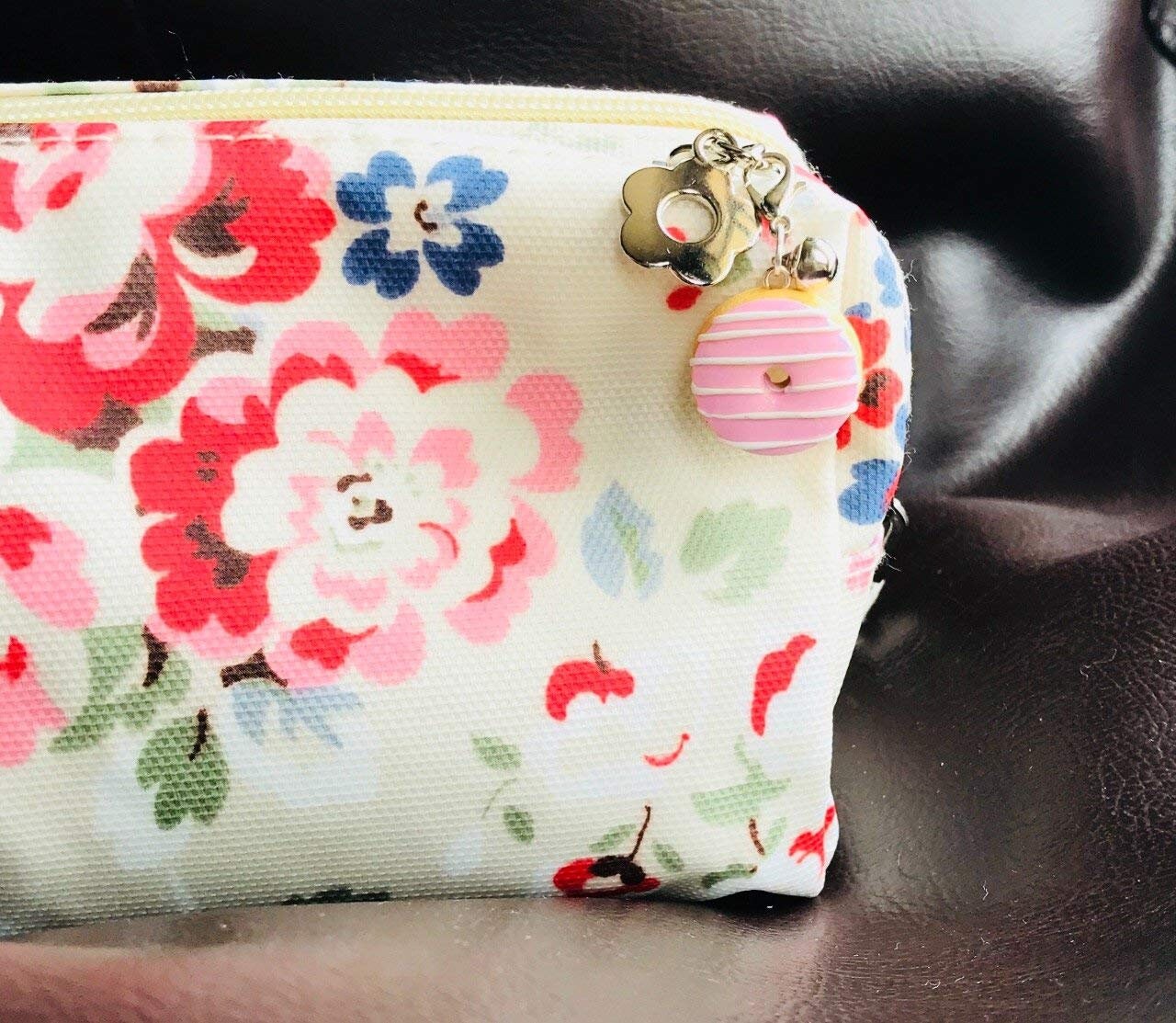 Mini Strawberry Donut Bag Charm, polymer clay charm, miniature food charm, planner charm, miniature donut charm