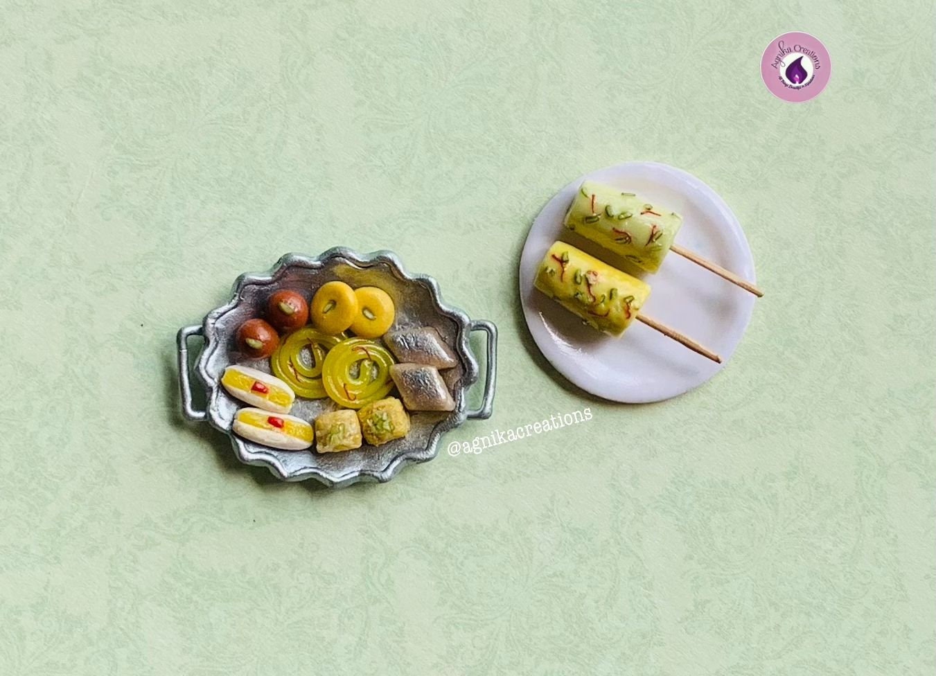 Indian Desserts Miniature Fridge Magnet, Dollhouse food, Miniature Sweets and Kulfi, 1:12 Scale
