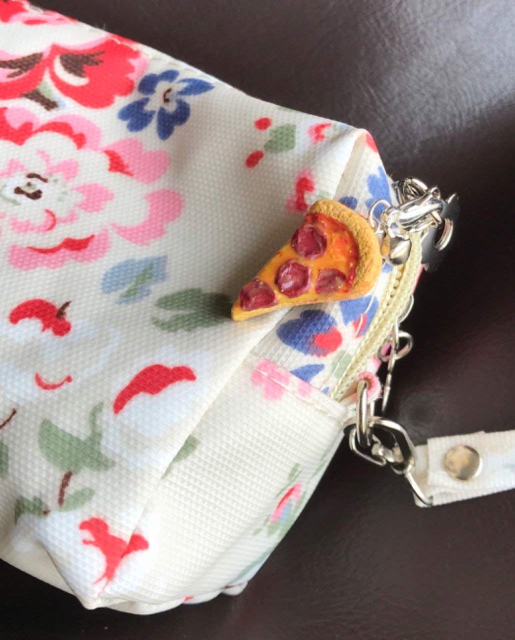 Mini Pepperoni Pizza Slice Bag Charm, polymer clay charm, miniature food charm, planner charm, miniature pizza charm