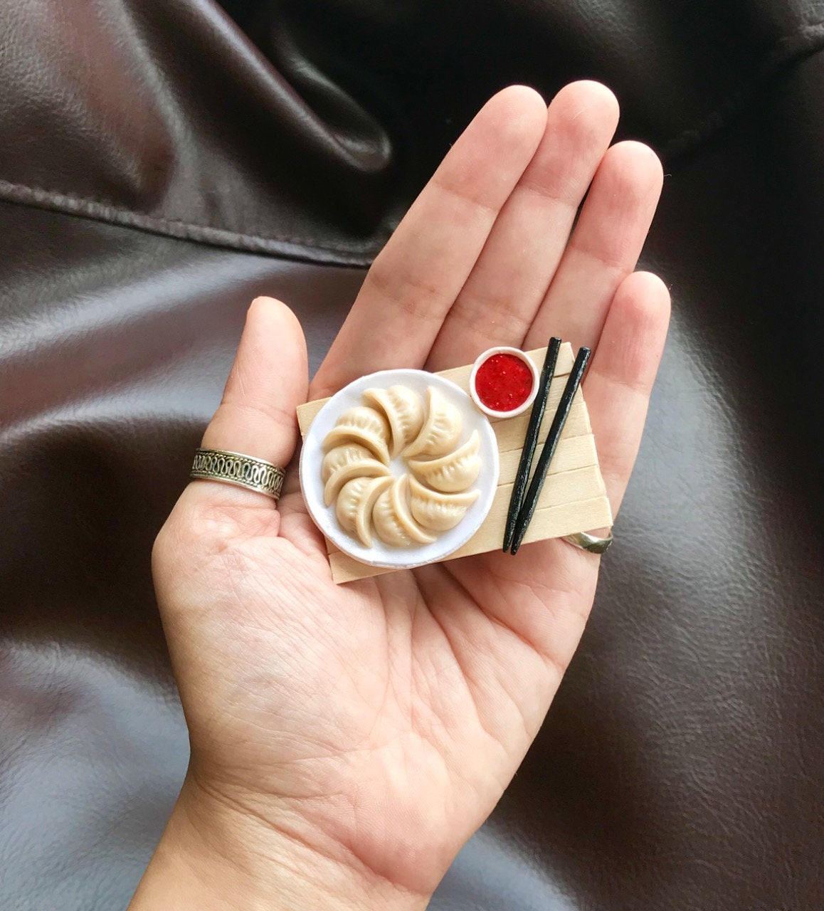 Miniature Momos with Red Chilli Chutney, Refrigerator Magnet, Kitchen Magnet, Small Food Magnet, Cute Clay Magnet