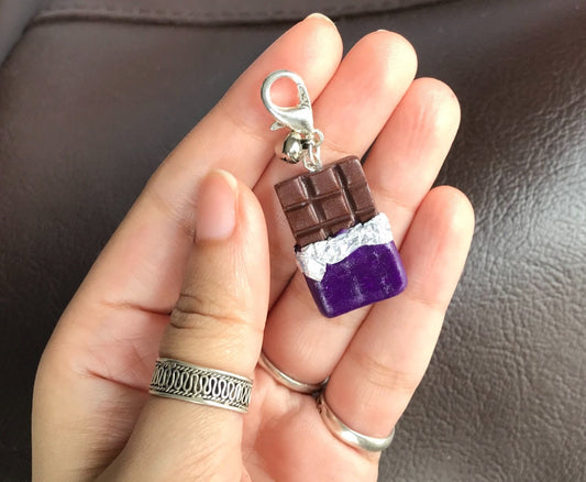 Mini Chocolate Bar Bag Charm, polymer clay charm, miniature food charm, planner charm, miniature chocolate bar charm