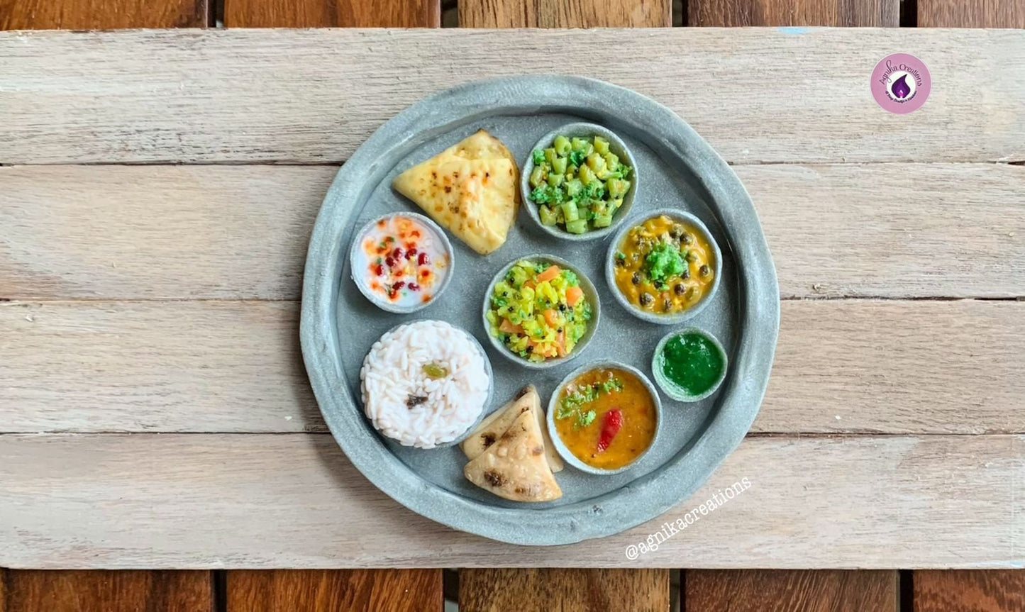 Indian Food Miniature Fridge Magnet, Dollhouse food, Gujarati Thali Miniature, 1:12 Scale, Platter, Desi Thali, Indian Cuisine