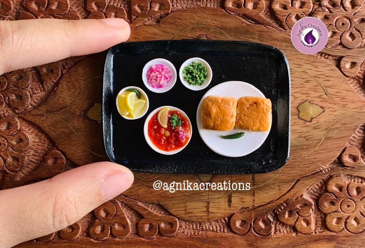 Indian Food Fridge Magnet/Dollhouse food, Miniature Pav Bhaji, 1:12 Scale