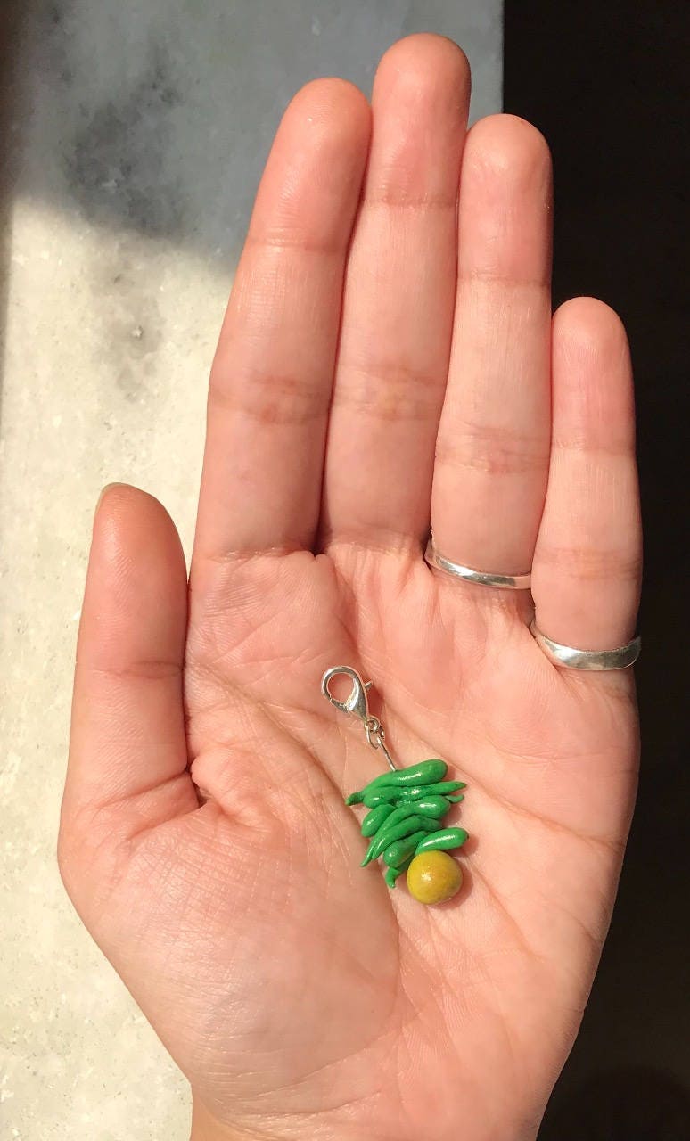 Indian Food Miniature Charm, Nimbu Mirchi Charm, Miniature Food Charm, Miniature Evil Eye Charm