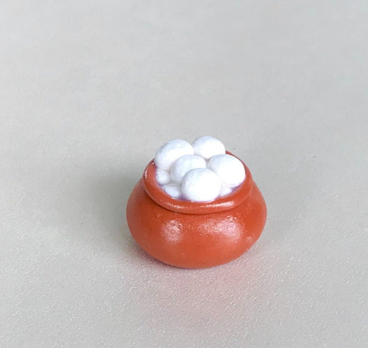 Indian Food Miniature Fridge Magnet, Dollhouse food, Miniature Rasgullas in Earthen Pot, 1:12 Scale
