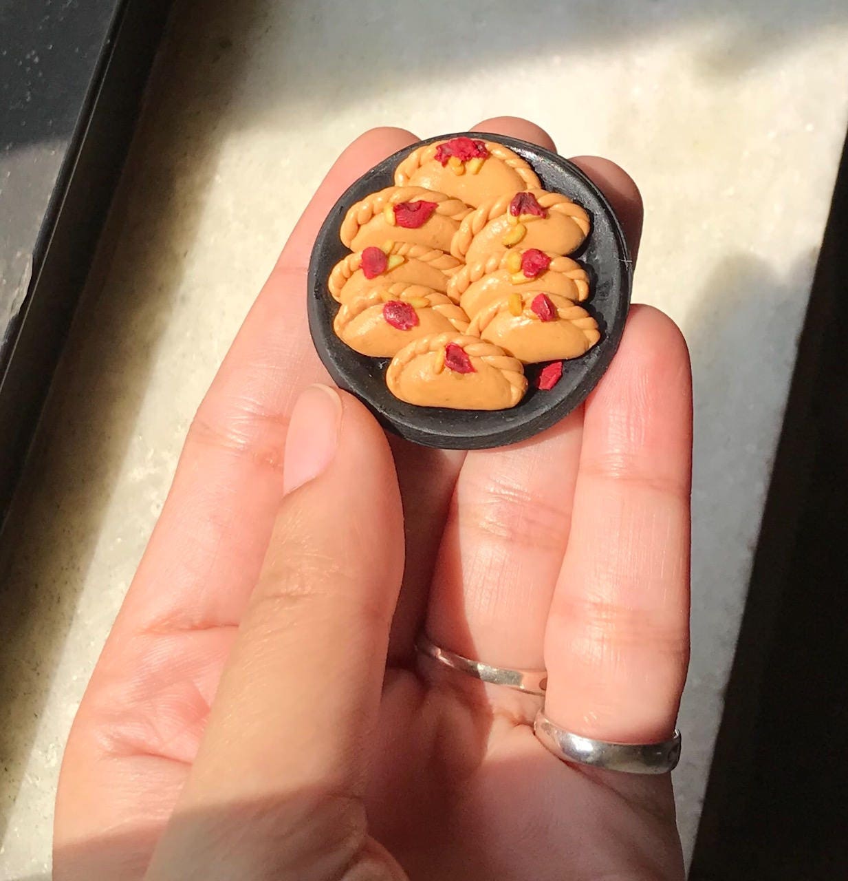 Indian Food Miniature Fridge Magnet, Dollhouse food, Miniature Gujiya, 1:12 Scale