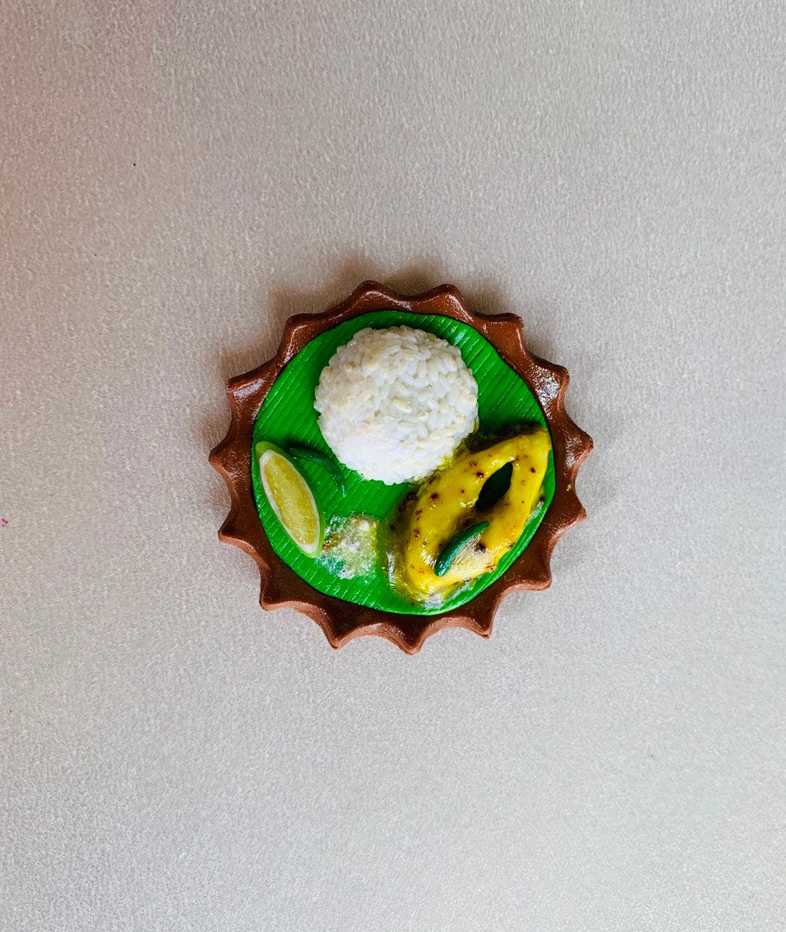 Indian Food Miniature Fridge Magnet, Dollhouse food, Miniature Sorshe Ilish, 1:12 Scale