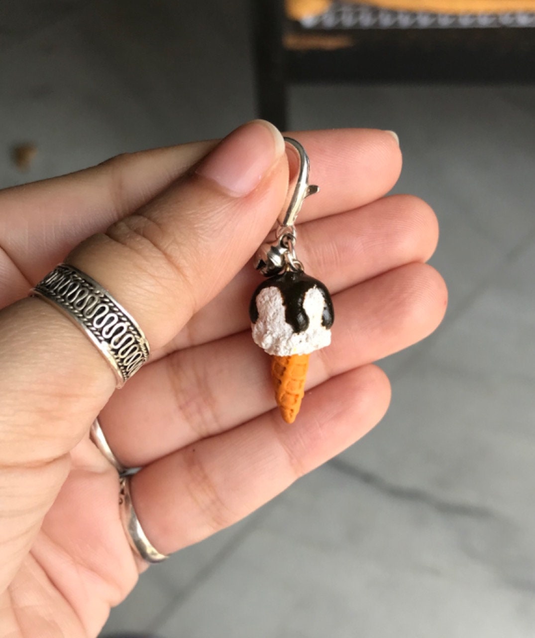 Mini Icecream in Waffle Cone Bag Charm, polymer clay charm, miniature food charm, planner charm, miniature ice-cream charm