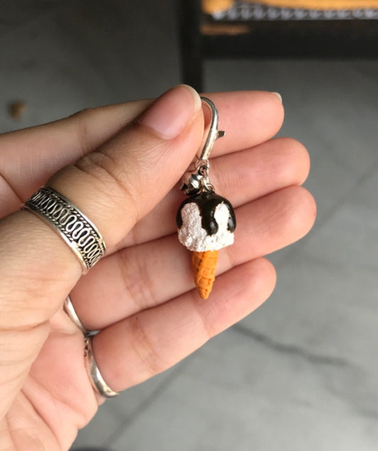 Mini Icecream in Waffle Cone Bag Charm, polymer clay charm, miniature food charm, planner charm, miniature ice-cream charm