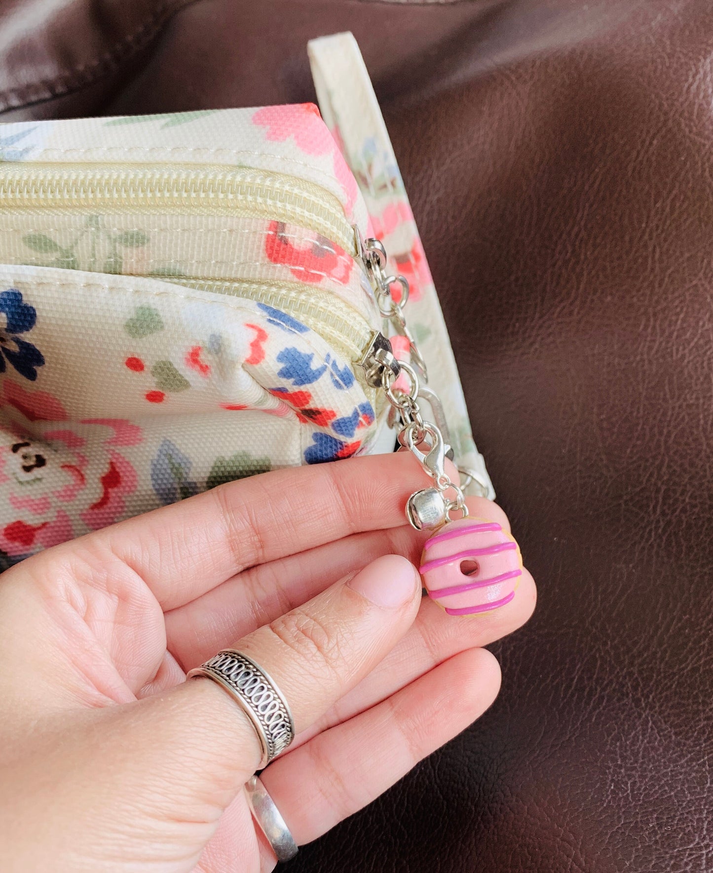 Mini Donut Bag Charm, polymer clay charm, miniature food charm, planner charm, miniature donut charm