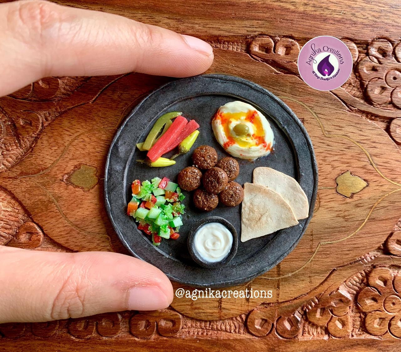 Handmade Dollhouse Food/Miniature Food Fridge Magnet, Miniature Falafel Platter, 1:12 Scale