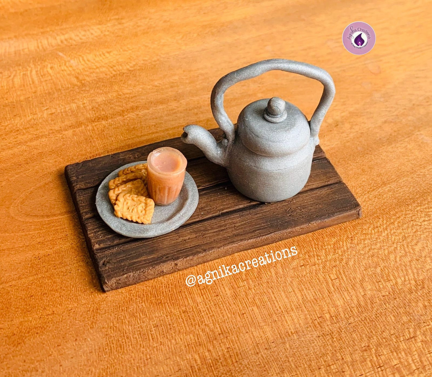 Handmade Dollhouse Food/Fridge Magnet - Miniature Cutting Chai with Kettle