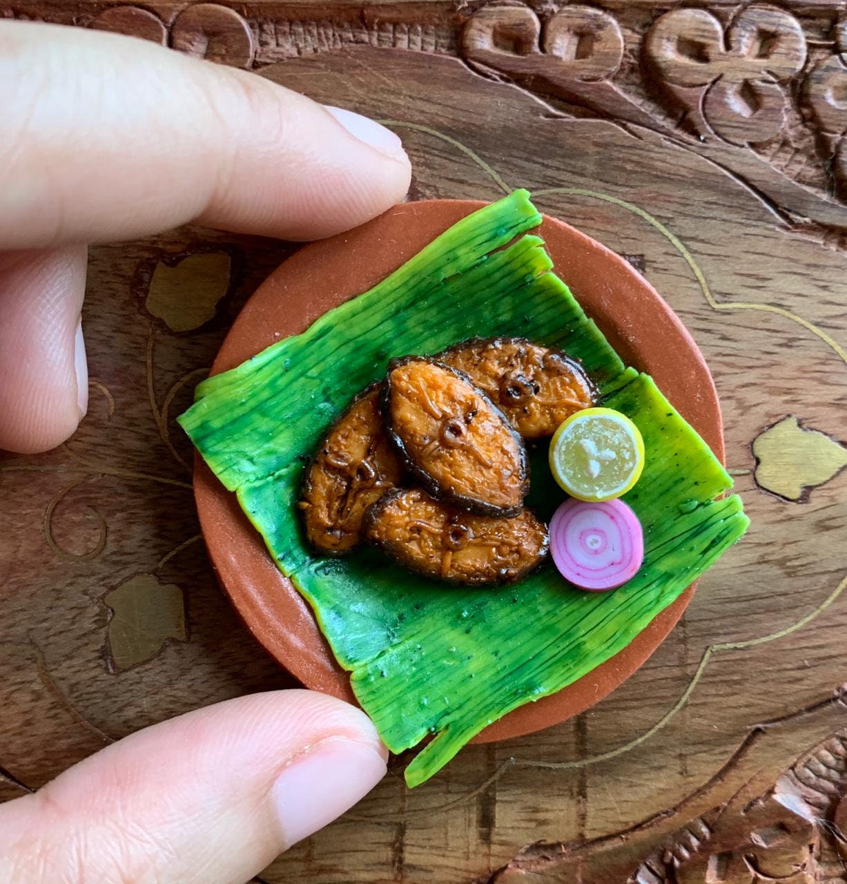 Indian Food Miniature Fridge Magnet, Dollhouse food, Miniature Fish Fry Kerala style