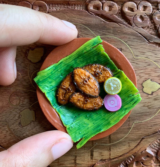 Indian Food Miniature Fridge Magnet, Dollhouse food, Miniature Fish Fry Kerala style