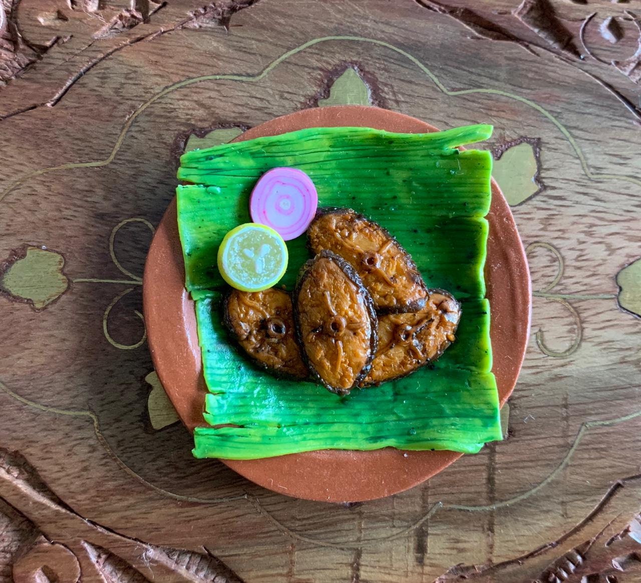 Indian Food Miniature Fridge Magnet, Dollhouse food, Miniature Fish Fry Kerala style