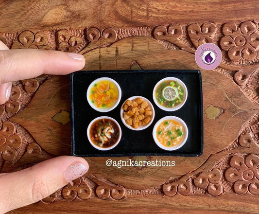 Indian Food Fridge Magnet/Dollhouse food, Miniature Soup Platter with Croutons, 1:12 Scale