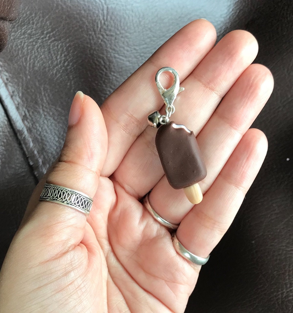 Mini ChocoBar Icecream Bag Charm, polymer clay charm, miniature food charm, planner charm, miniature choco-bar ice-cream charm