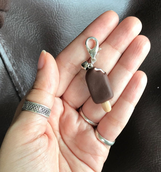 Mini ChocoBar Icecream Bag Charm, polymer clay charm, miniature food charm, planner charm, miniature choco-bar ice-cream charm