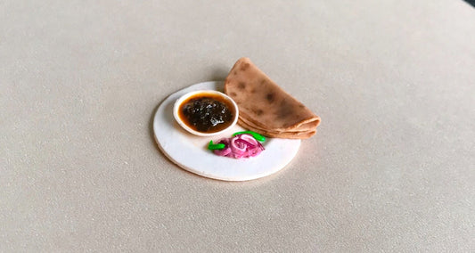 Indian Food Miniature Fridge Magnet, Dollhouse food, Miniature Kosha Mangsho and Paratha, 1:12 Scale