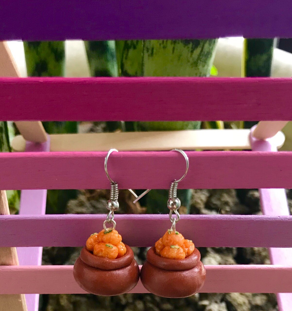 Laddoo in Earthen Pot Earrings, Miniature Food Jewellery, Dessert Earrings, Indian food Earrings, Indian Jewellery, Indian Sweets Earrings