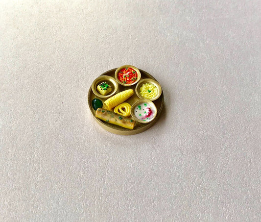 Indian Food Miniature Fridge Magnet, Dollhouse food, Miniature Gujarati Thali, 1:12 Scale