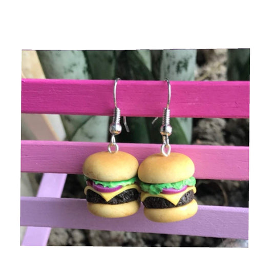 Cheeseburger Earrings, Miniature Food Jewellery, Food Earrings, Burger Earrings, Burger Jewellery