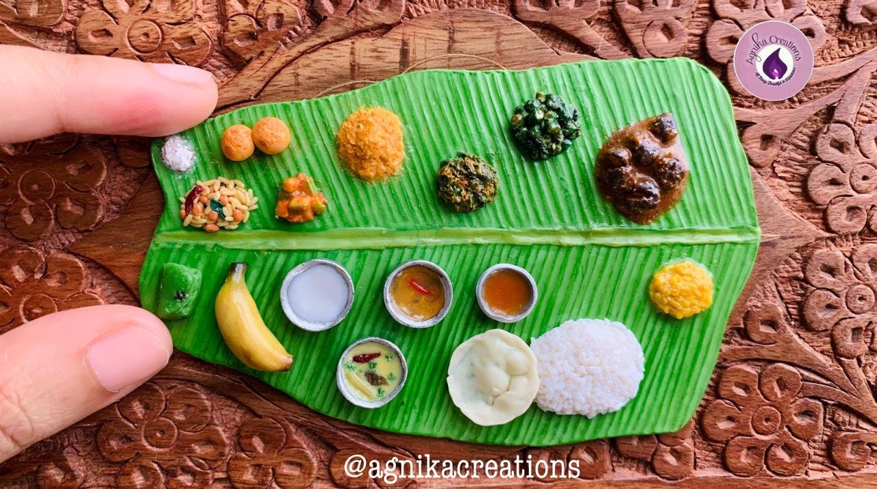 Indian Food Miniature Fridge Magnet, Dollhouse food, Andhra Thali Miniature, 1:12 Scale