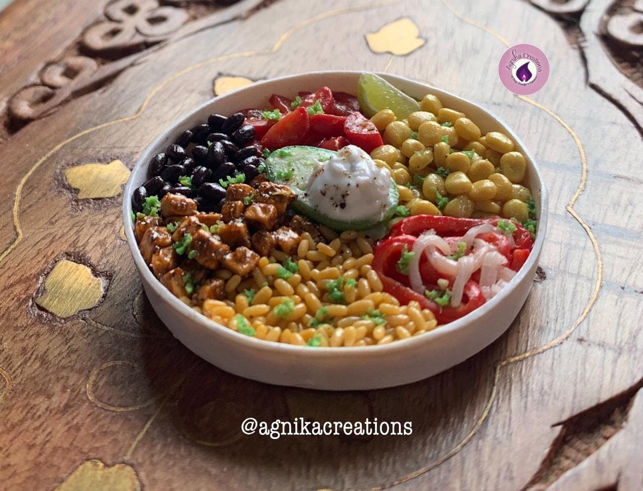 Handmade Dollhouse Food/Fridge Magnet - Miniature Vegetarian Burrito Bowl