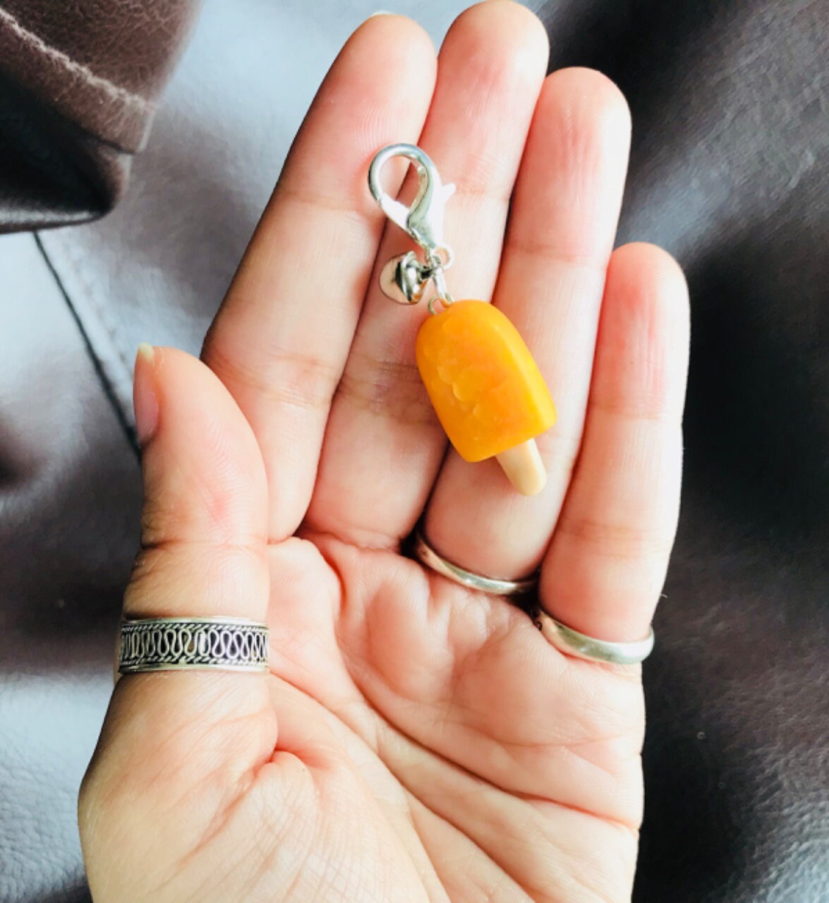 Mini Orange Popsicle Bag Charm, polymer clay charm, miniature food charm, planner charm, miniature orange popsicle charm