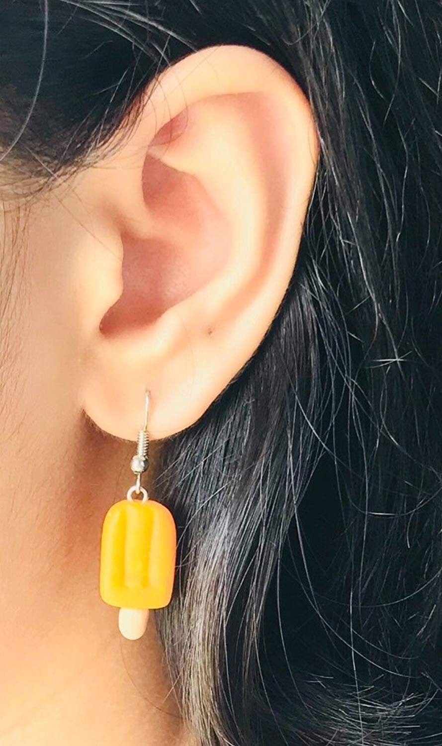 Orange Popsicle Earrings, Miniature Food Jewellery, Popsicle Earrings, Ice Candy Earrings, Popsicle Jewellery