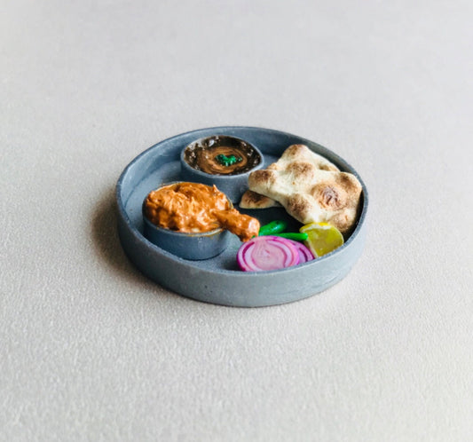 Indian Food Miniature Fridge Magnet, Dollhouse food, Miniature Naan, Kaali Dal & Chicken Curry, 1:12 Scale