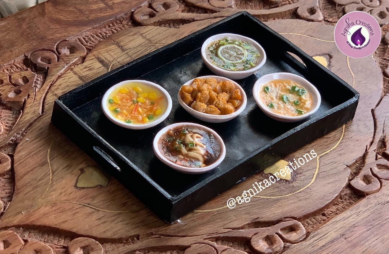 Indian Food Fridge Magnet/Dollhouse food, Miniature Soup Platter with Croutons, 1:12 Scale