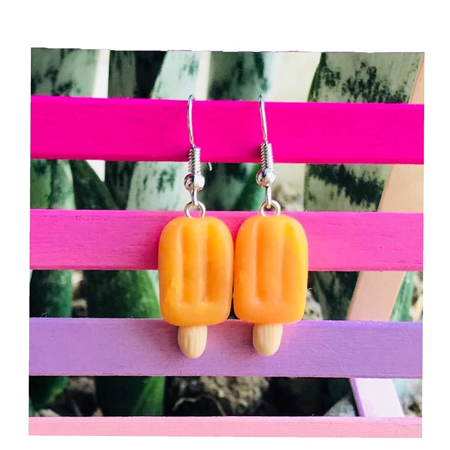 Orange Popsicle Earrings, Miniature Food Jewellery, Popsicle Earrings, Ice Candy Earrings, Popsicle Jewellery