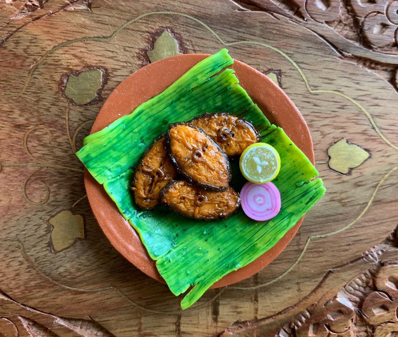 Indian Food Miniature Fridge Magnet, Dollhouse food, Miniature Fish Fry Kerala style