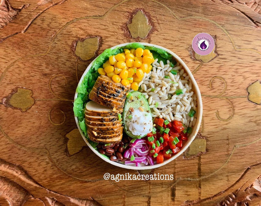 Handmade Dollhouse Food/Fridge Magnet - Miniature Chicken Burrito Bowl