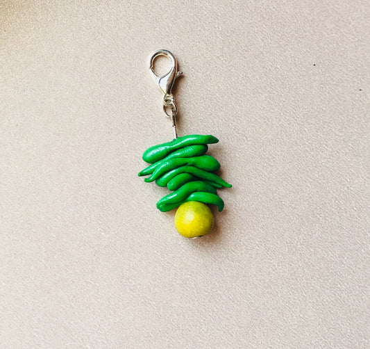 Indian Food Miniature Charm, Nimbu Mirchi Charm, Miniature Food Charm, Miniature Evil Eye Charm