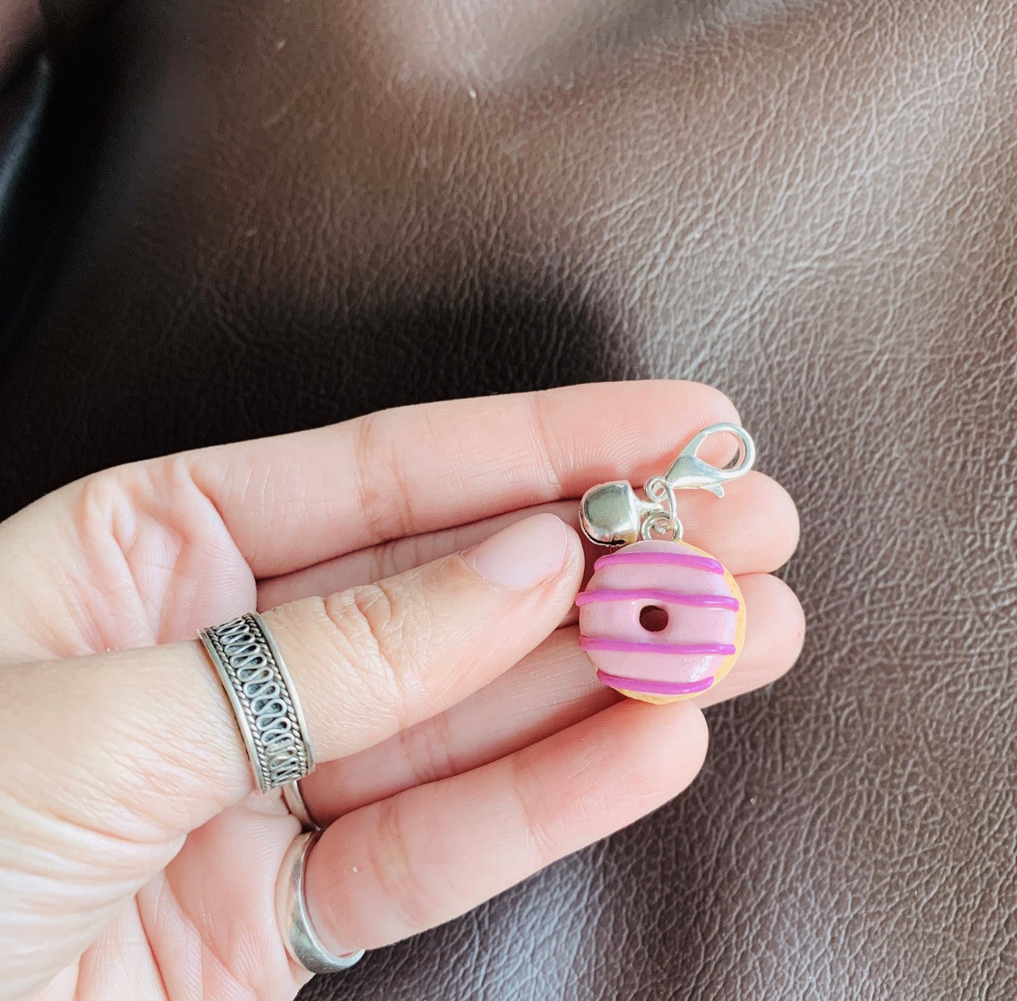 Mini Donut Bag Charm, polymer clay charm, miniature food charm, planner charm, miniature donut charm