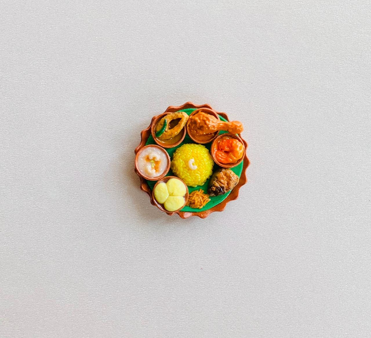 Indian Food Miniature Fridge Magnet, Dollhouse food, Miniature Aiburobhat (Bengali Bridal Shower) Platter, 1:12 Scale