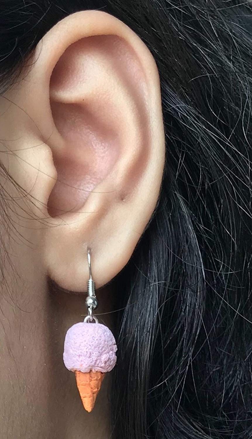 Strawberry Ice-cream Earrings, Miniature Food Jewellery, Dessert Earrings, Ice-cream Earrings, Ice-cream Jewellery