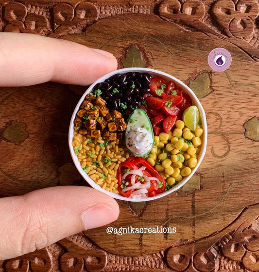 Handmade Dollhouse Food/Fridge Magnet - Miniature Vegetarian Burrito Bowl