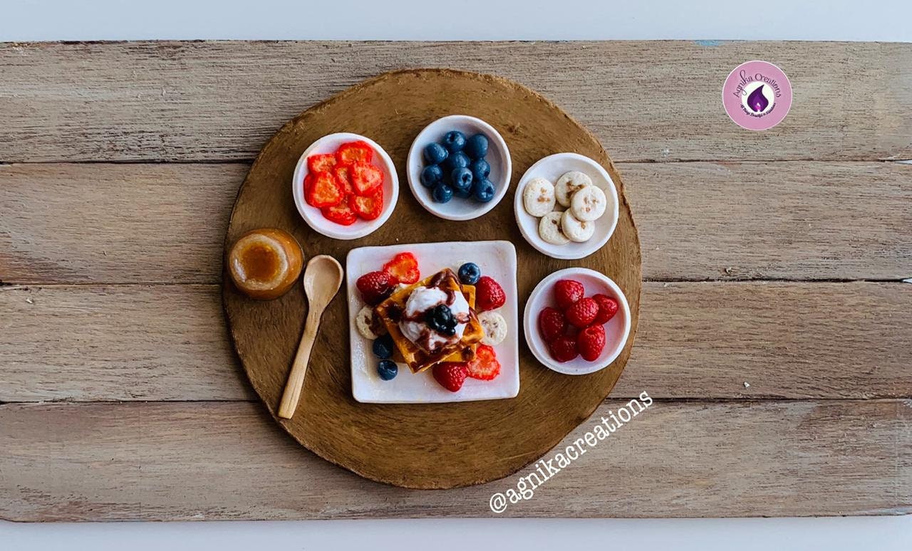 Handmade Miniature Preparation Board - Ice Cream Waffle Sundae