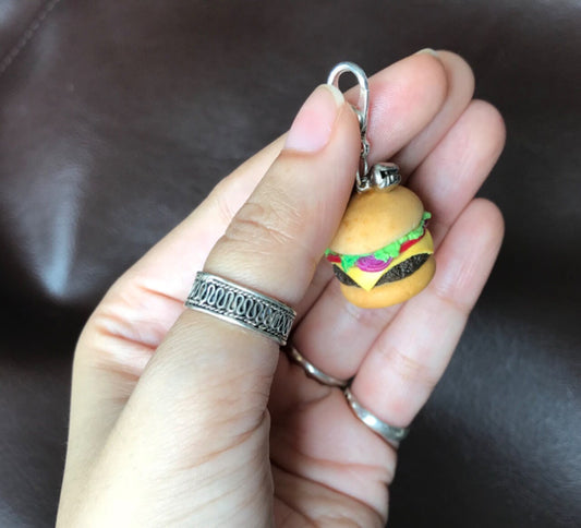 Mini Burger bag charm, polymer clay charm, miniature food charm, planner charm, miniature burger charm
