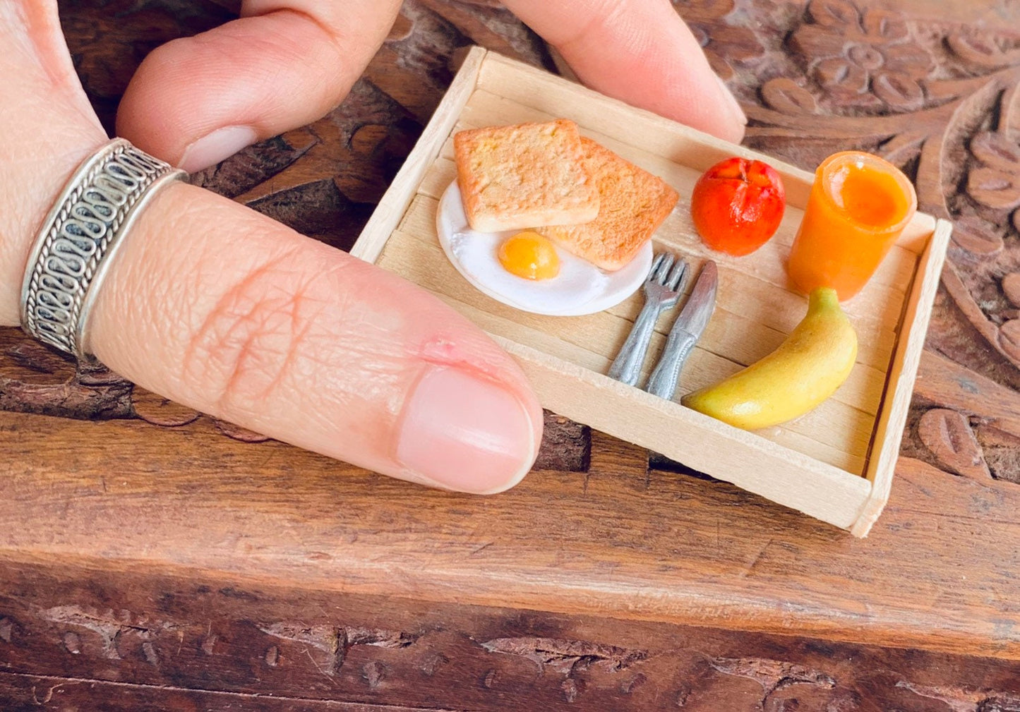 Miniature Breakfast with Juice, Refrigerator Magnet, Kitchen Magnet, Small Food Magnet, Cute Clay Magnet