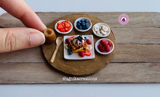 Handmade Miniature Preparation Board - Ice Cream Waffle Sundae