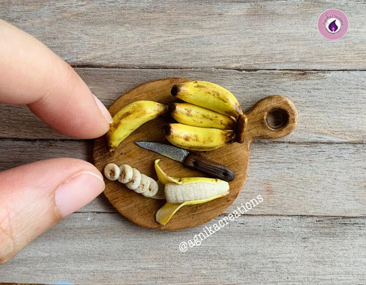 Handmade Dollhouse Accessory/Fridge Magnet - Miniature Bananas on Cutting Board