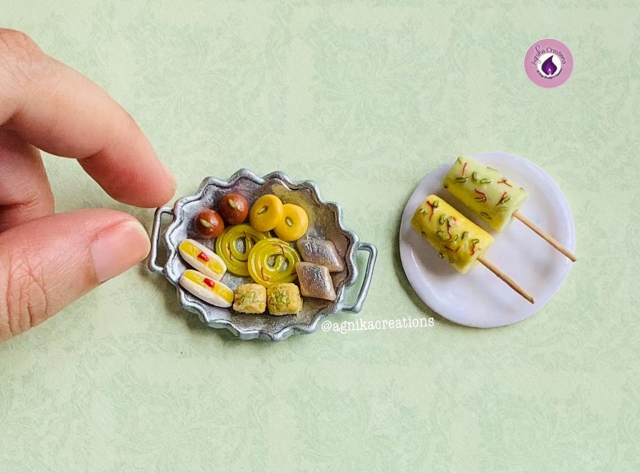 Indian Desserts Miniature Fridge Magnet, Dollhouse food, Miniature Sweets and Kulfi, 1:12 Scale