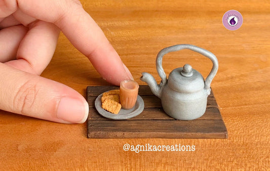 Handmade Dollhouse Food/Fridge Magnet - Miniature Cutting Chai with Kettle