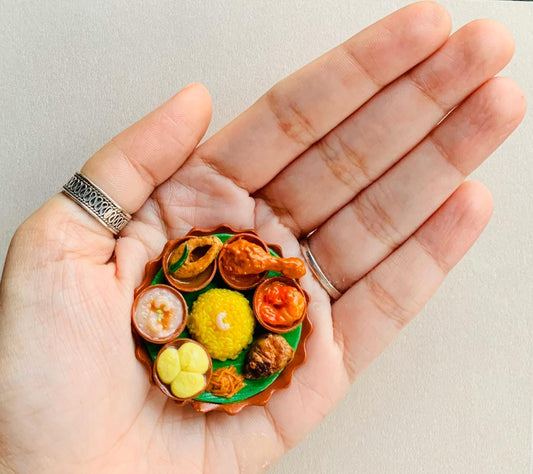 Indian Food Miniature Fridge Magnet, Dollhouse food, Miniature Aiburobhat (Bengali Bridal Shower) Platter, 1:12 Scale
